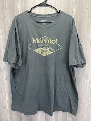 Marmot T Shirt Mens 2XL Gray Mountain Logo Organic Cotton Short Sleeve Athletic