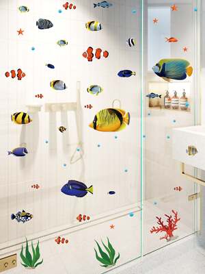 Fish Print Wall Sticker Bathtub Glass Removable DIY Wall Art Decor Decals Murals