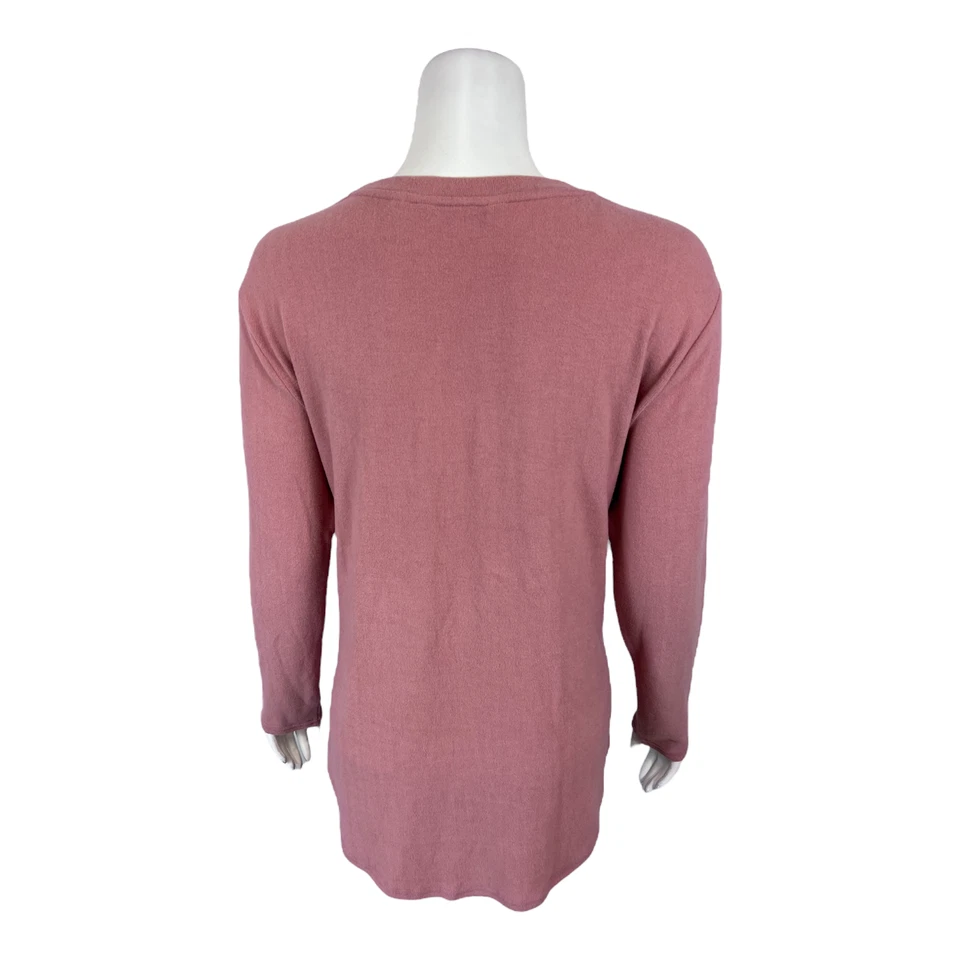 Lisa Rinna Collection Hacci Knit Curved Hem Long Sleeve Top Mauve Rose Medium Sz - Imagem 2 de 2