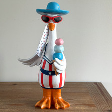 PATRIOTIC DUCK with Ice Cream And Sunglasses Figurine 14" Tall Stars  Stripes