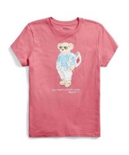 Women M Rare Color Ralph Lauren Polo Bear T-Shirt Cut And Sew Sunglasses Pink