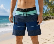 Rip Curl Mirage MF Board Shorts Gray Navy Aqua Stripes  Sz 30/32 Zip Leg Pocket