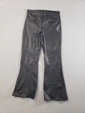 American Eagle Women Pants 12 Black Faux Leather High Rise Flared Stretch Party