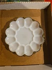 Vintage Anchor Hocking Gold Trimmed Milk Glass Oyster/ Egg Platter 10"