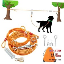 100 ft Dog Tie Out Cable with 10ft Runner Cable - Heavy Duty Long Dog Leash