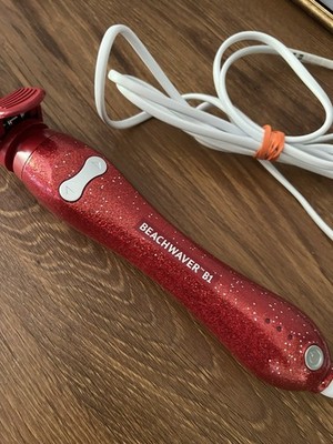 BEACHWAVER Rotating Curling Iron 1'' Barrel Red Glitter Ceramic Perfect Condition