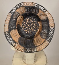 ANTIQUE EDWARDIAN CHILD  S 2 TONE SPIRAL HORSEHAIR HAT W LOOP DETAIL BRIM