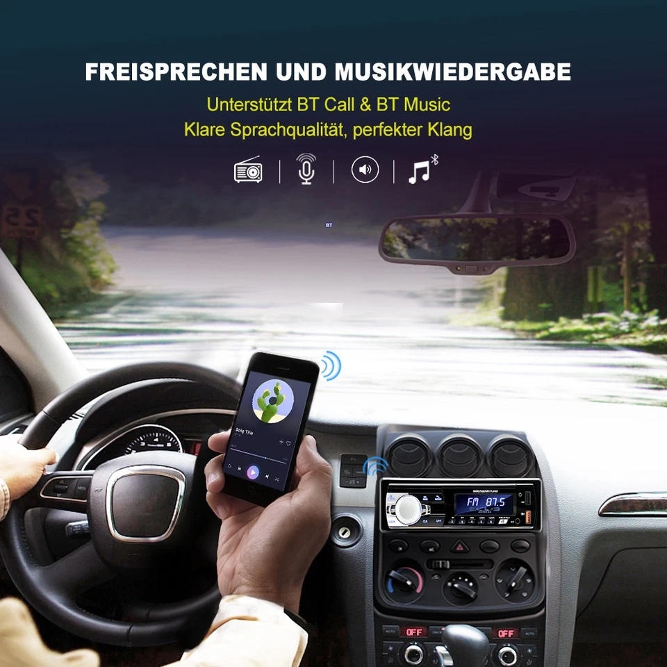 1 DIN MP3 7Farben Autoradio Mit AM USB Bluetooth Freisprech Fernbedienung TF AUX - Bild 2 von 4
