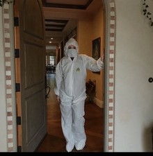 White Hooded Protective Coverall Suit PPE , Unisex, Hazmat suit