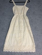 Vintage Girls Lace Dress Cream Sleeveless Strap 36 Long Cottagecore Bad Zipper