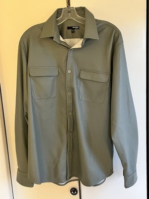 Murano Slim Fit Green Polyurethane Coated Button-Up Shirt/Over-Shirt Mens LG EUC