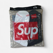 Supreme Hanes Crew Socks 4 Pairs Black/White One Size 6-12