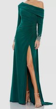 Mac Duggal Women's Green One-Shoulder Long-Sleeve Dress Size 4