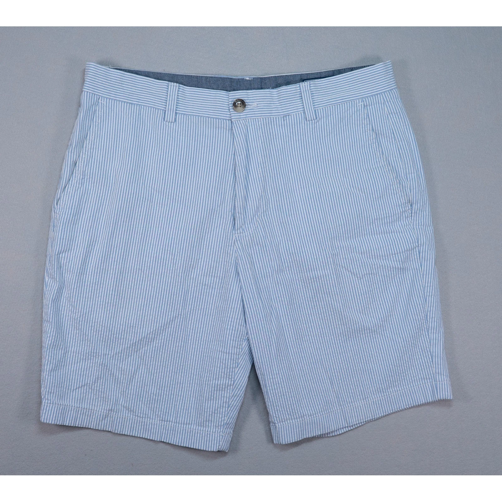 Vineyard Vines Mens 32 Blue White Seersucker Striped Breaker Shorts Stretch