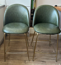 Set of 4 Olive Green Bar Stools with Brass Effect Legs
