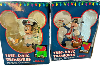 Lot of 2 Vintage Disney Enesco Ornaments Minnie Mouse Nurse & Goofy Mailman Boxe