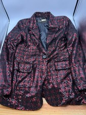 Kathy Ireland Sequin Blazer Jacket Size M NWT Red Black Sparkle Party