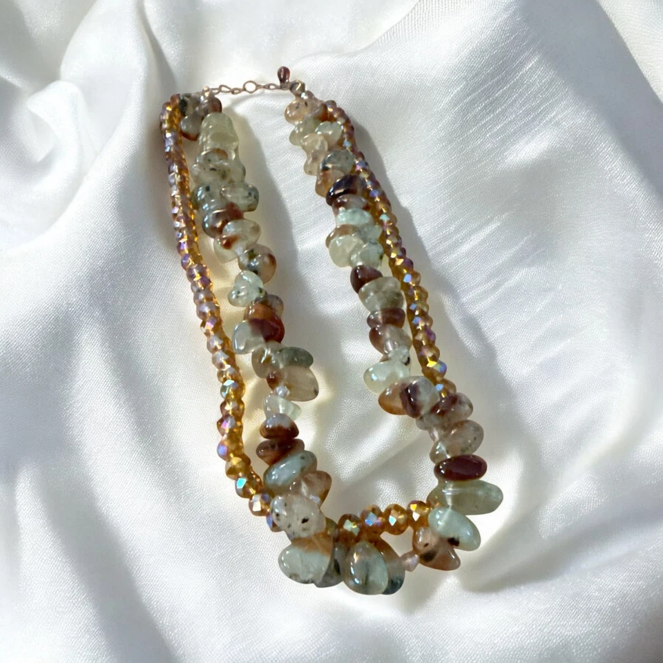 Collar con pepita de piedras preciosas de ley 925 y cuentas de cristal aurora boreal 2 hebras Foto 3 de 4