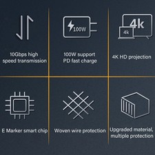 0.5m USB C Extension Cable 10Gbps Data Sync 100W Power Delivery 4K 60Hz Vide BL