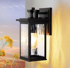 Black Outdoor Wall Light Sconce Motion Sensing, 12", HOWL07H