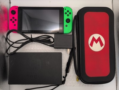 Nintendo Switch w/ Neon Green & Pink Joy-Con HAC-001 Tested & Works - Zero Drift