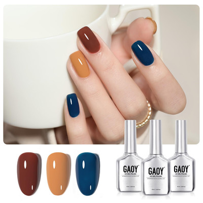 GAOY Gel Nail Polish Kit, 3 Colors 16ml Red Yellow Blue, Soak Chestnut Indigo 
