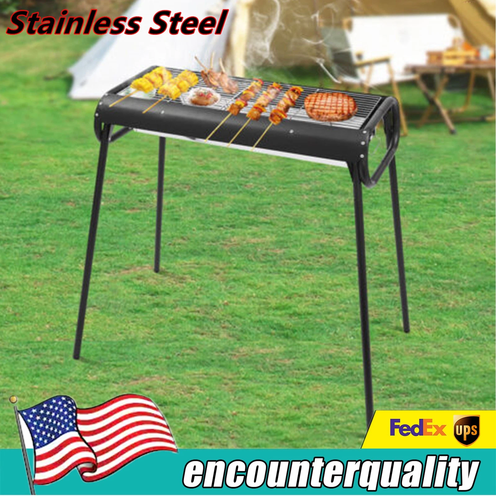 Outdoor Barbecue Portable Charcoal Grill Stainless Steel Camping BBQ Grill NEW