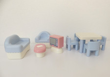 Little Tikes Vtg Dollhouse Blue Living Room Furniture  Kitchen Table w/4 Chairs