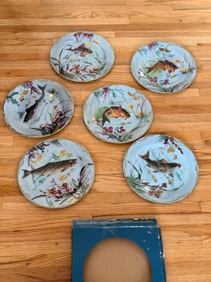 Limoges Fish Au Bain Marie Decorative Reproduction Tin 10'' Dinner Plate Set of 6