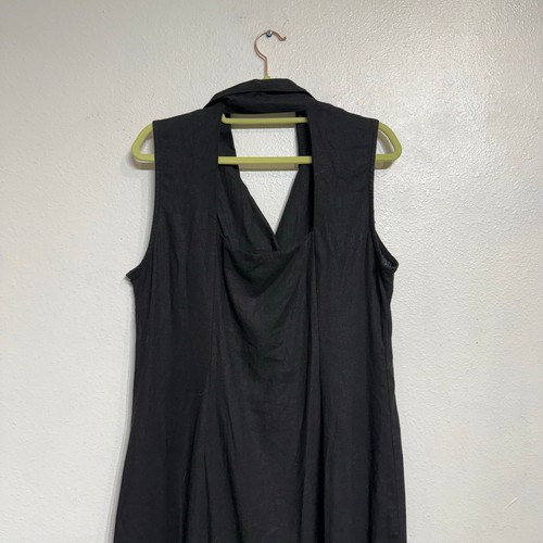 Erika Black Linen Blend Vintage Midi Dress Sz L - Picture 8 of 12