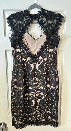 Tadashi Shoji Womens Sz 4 Black Lace Overlay Maxi Nude Lined Gown Cocktail Dress - Picture 3 of 9