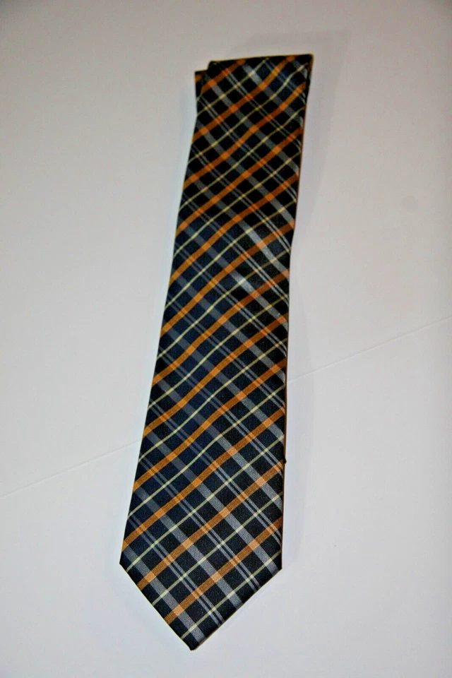 Corbata Milani Collezioni 100 % microfibra azul amarillo a cuadros hecha a mano Foto 2 de 4