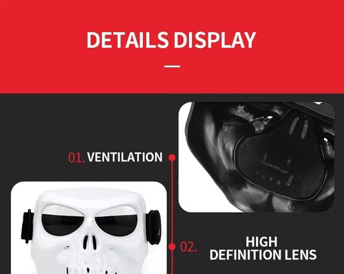 Motorcycle Face Shield Helmet skull Mask Goggles Dust-proof Black White - Picture 7 of 21