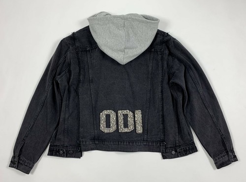 Odi et amo giacca jacket denim cappuccio donna strass M/L nero giubbotto T5208