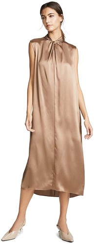Vince 188915 Womens Knot Neck Sleeveless Midi Silk Shift Dress Earth Size Small - 第 1/3 張圖片