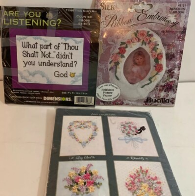 Dimensions Bucilla True Colors Cross Stitch & Ribbon Embroidery 3 Kits (a6)