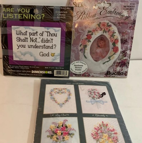 Dimensions Bucilla True Colors Cross Stitch & Ribbon Embroidery 3 Kits (a6)