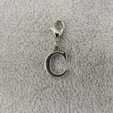 Initial CAPITAL LETTER C Charm Zipper Pull Keychain Add On Clip Silver Tone