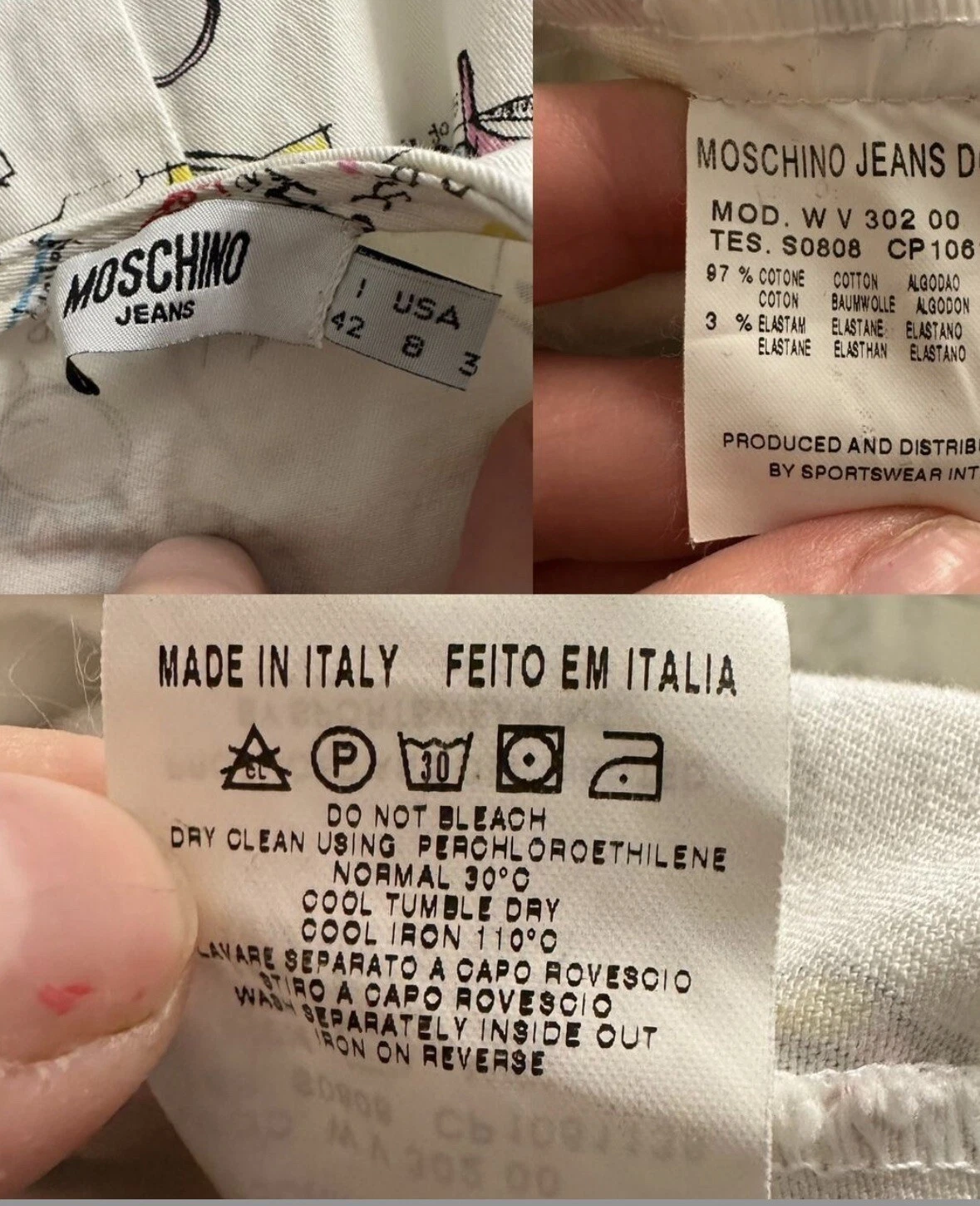 Abito Vintage Moschino Grafico Dettaglio Fibbie Made In Italy Anni 90 Taglia Uk 6 8