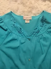 Shadowline Short Robe 3/4 sleeves Button Up Pockets Turquoise Size S