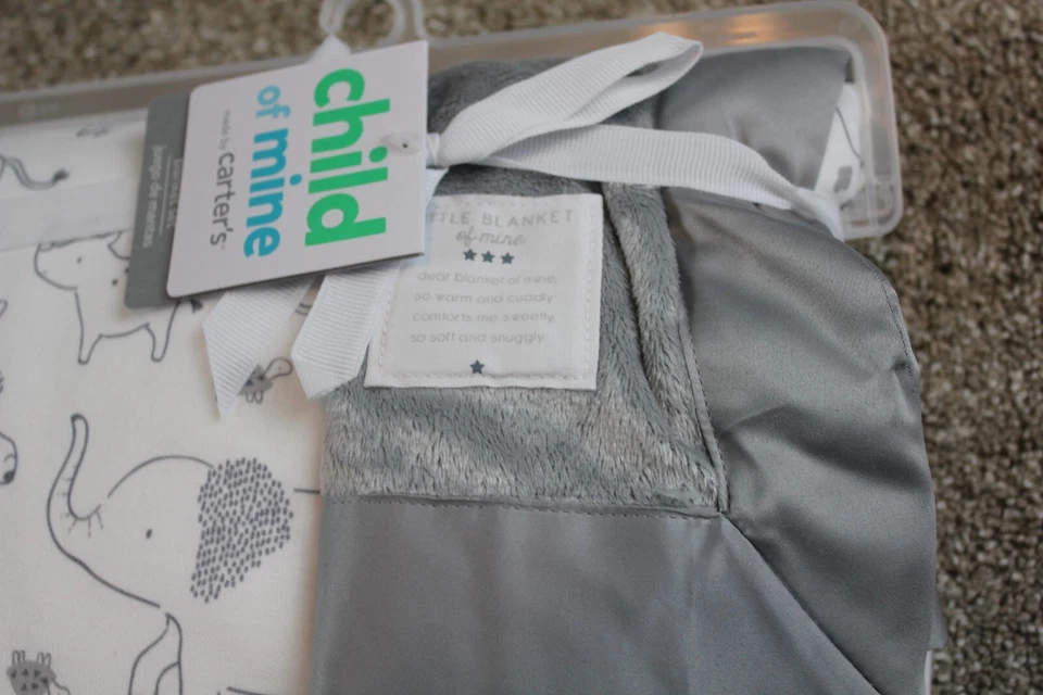 Juego de manta de seguridad safari Child of Mine Carters blanco gris bebé niño nuevo con etiquetas defectuoso Foto 2 de 4