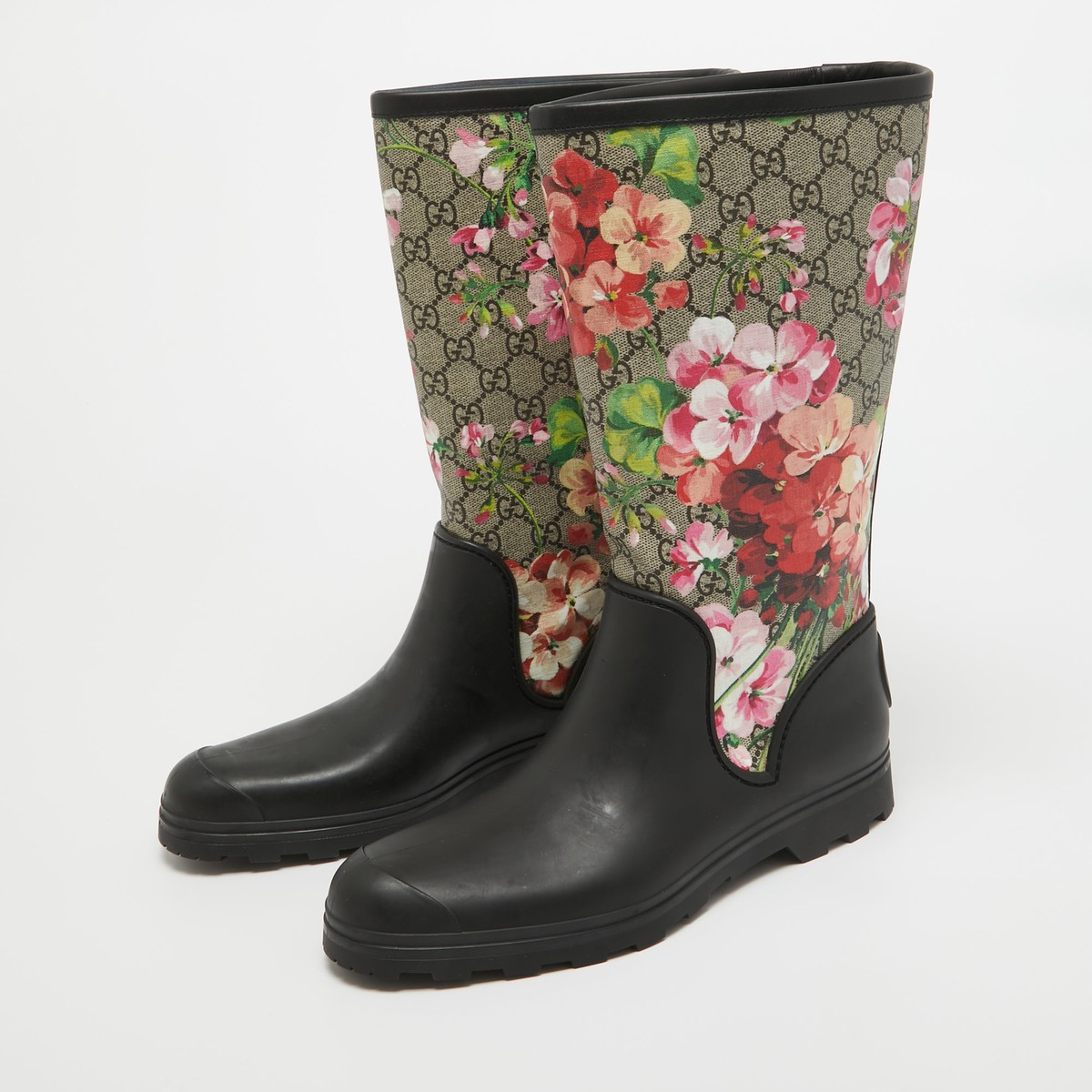 Gucci Multicolor Canvas and Rubber Floral Riding Boots Size Gucci Multicolor Canvas and Rubber Floral Riding Boots Size