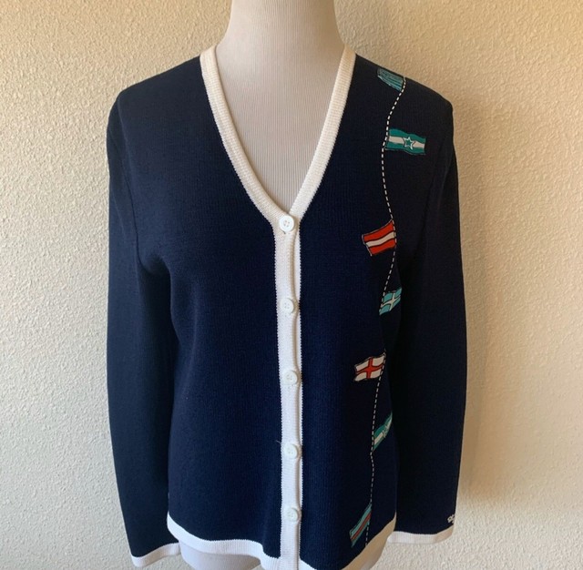 ST. JOHN SPORT Vintage MARIE GRAY FLAG EMBROIDERED cardigan Small Rare | eBay