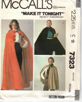 7323 McCall's Misses' Cape Sewing Pattern  ''MAKE IT TONIGHT'' Size Medium