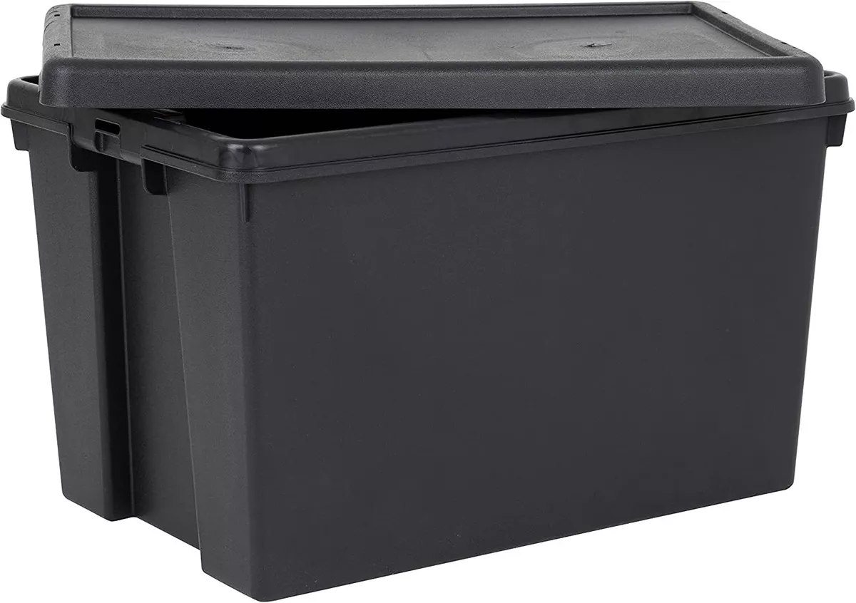 62 Ltr Heavy Duty Storage Boxes With Lids Black Recycled Plastic Containers Box