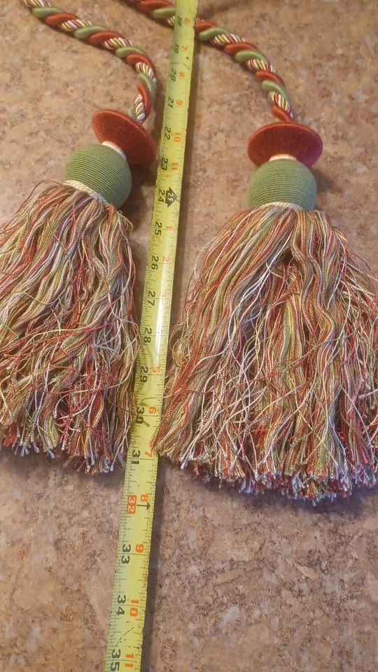 JUEGO DE CORTINAS DE COLECCIÓN 31 pulgadas total borlas dorado granate verde 31 pulgadas Foto 3 de 4