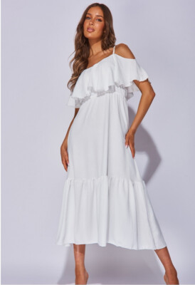 Womens Parisian White Tiered Cold Shoulder Strappy Maxi Dress | eBay UK