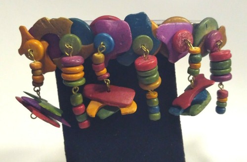 Vintage Rare Multi-Color Wood Dangle Bead Hair Barrette - Picture 4 of 6
