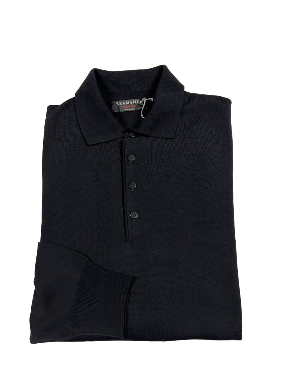 BRAMANTE Polo Herren Schwarz Wolle Rand Tasmanien Licht 144637 Сделано В Италии