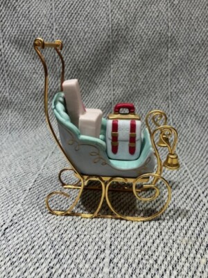 Classic Ceramic Christmas Sleigh Ornament w Packages Inside Xmas Shelf Decor